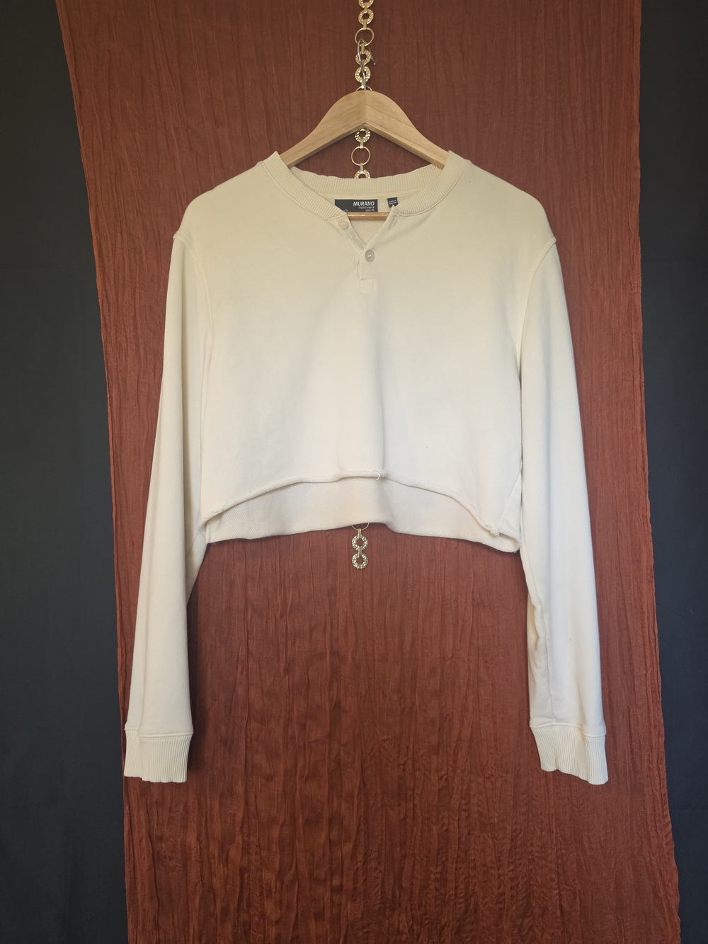 Murano Cropped Henley Sweatshirt in Off-White Cream